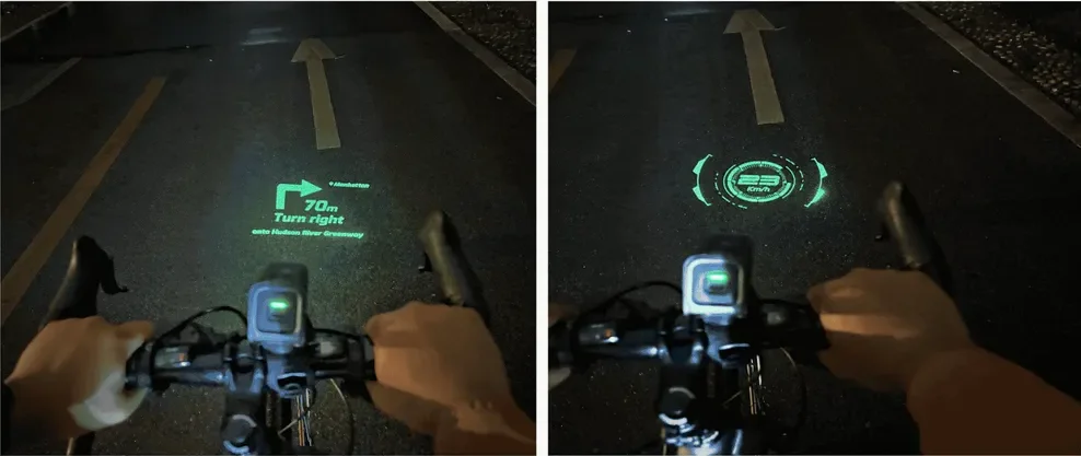 HUD navigation and speed projected on the road