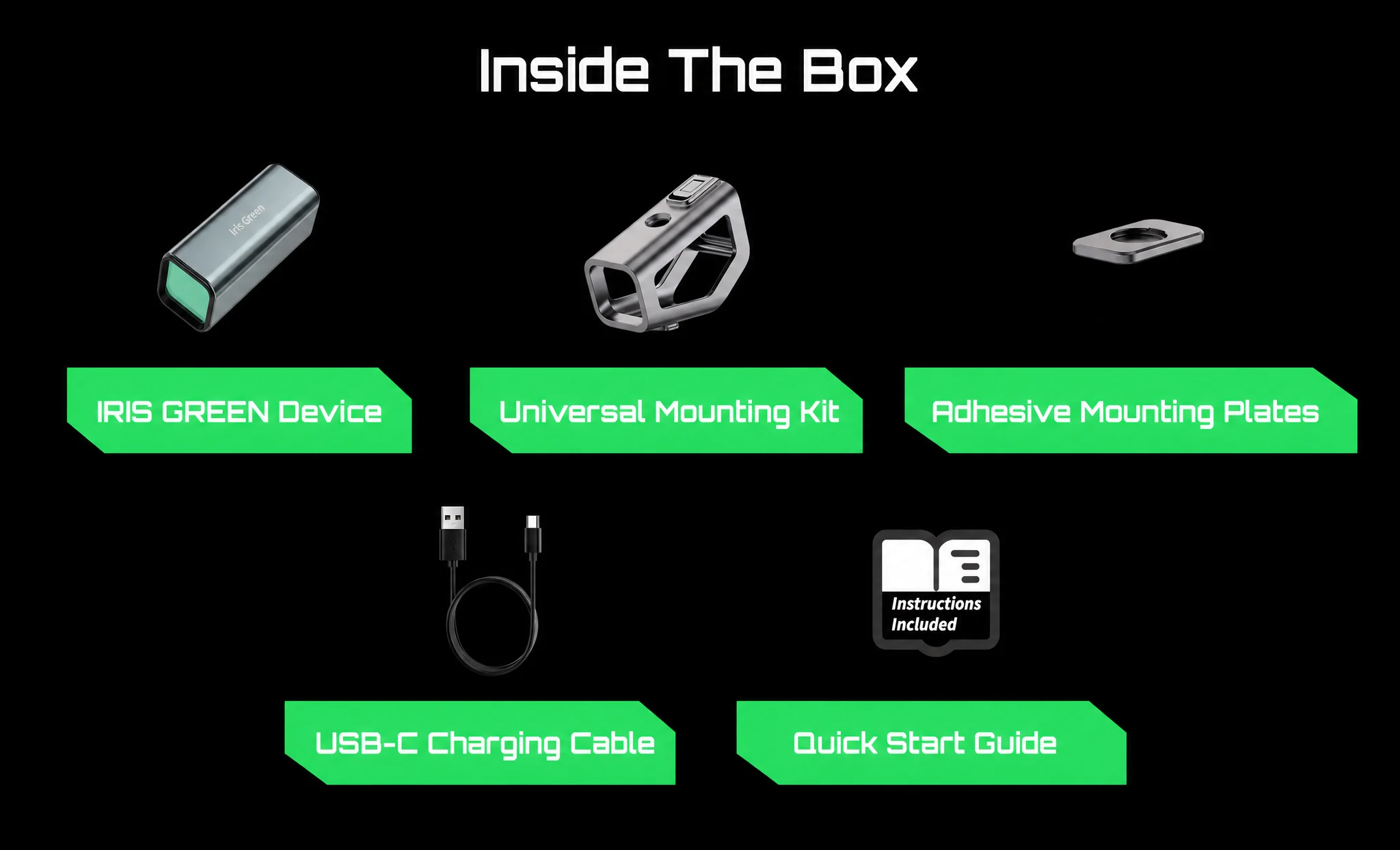Inside The Box - IRIS GREEN device and accessories